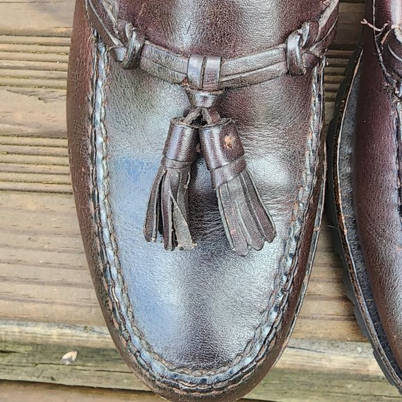 Men\'s LL Bean Dark Brown Soft Leather Winter Sole Leather Tasseled Loafers 11.5D
